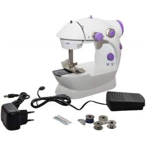 Afbeelding van Compacte Naaimachine met Pedaal – Werkt op Netstroom 230V of 4x AA Batterijen – Inclusief Zwart en Wit