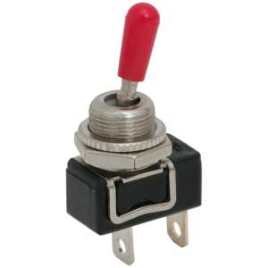 Afbeelding van 5x Tuimelschakelaar Metaal SPST ON-OFF - Toggle Switch 250VAC 3A (6A) - Met Rode Kunststof Isolatie Voor