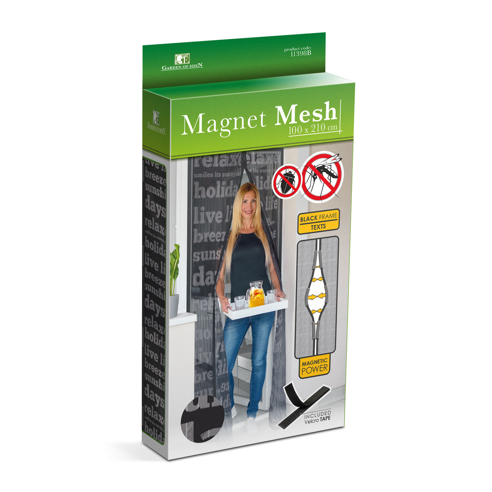 Afbeelding van Magnetisch Vliegengordijn / Hordeur Tegen Insecten – Hor met Magneten – Tekstpatroon – 100 x 210 cm –