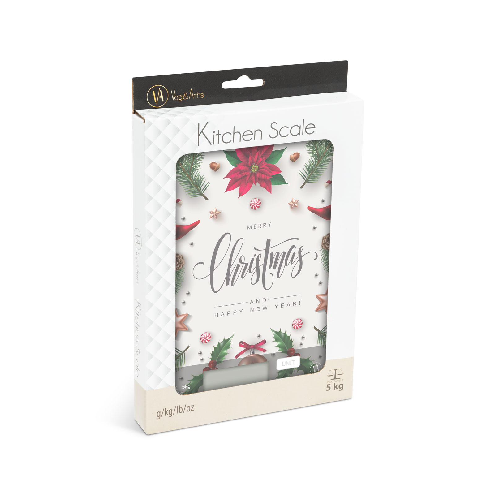 Afbeelding van Digitale Keukenweegschaal Met Kerstdesign – Glazen Weegschaal Met Touchbediening – 5 Kg – Tare Functie