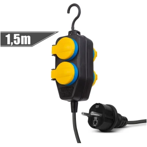 Afbeelding van Buiten Stekkerdoos 4-voudig - Verlengkabel Met Deksel en Kinderbeveiliging - 1,5 m - IP44 - 250V • 16A -