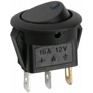 Afbeelding van 5x Ronde Tuimelschakelaar Zwart Met Blauwe LED – Verlichte Rocker Switch 12V 16A – Inbouw Schakelaar Met