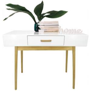 Afbeelding van Scandinavische Tafel met 1 Lade – Witte Haltafel / Sidetable – MDF & Hout – 90 x 40 x 79 cm –