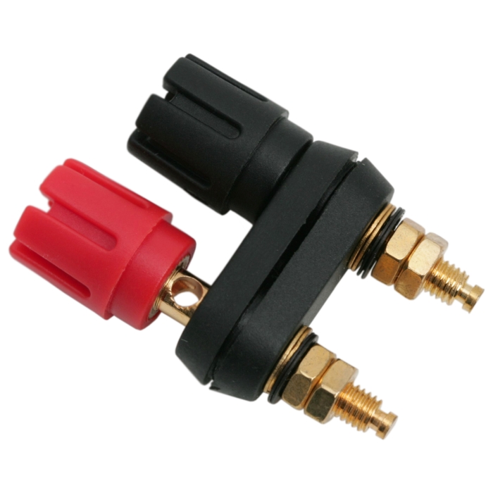 Afbeelding van Banaanstekker Aansluitplaat Met 2 Banana Bussen – Monteerbaar Terminal Board – Goud Vergulde