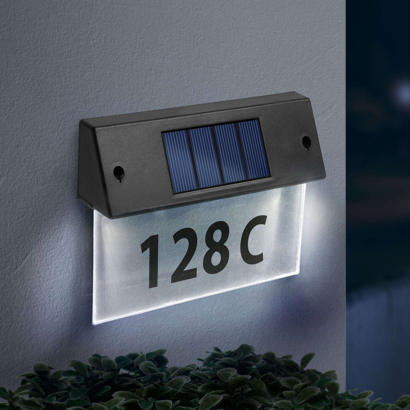 Afbeelding van Zonne-Energie Solar Verlicht Huisnummer Lamp met Transparant Plexiglas – Nummer Bord Huis met Verlichting -