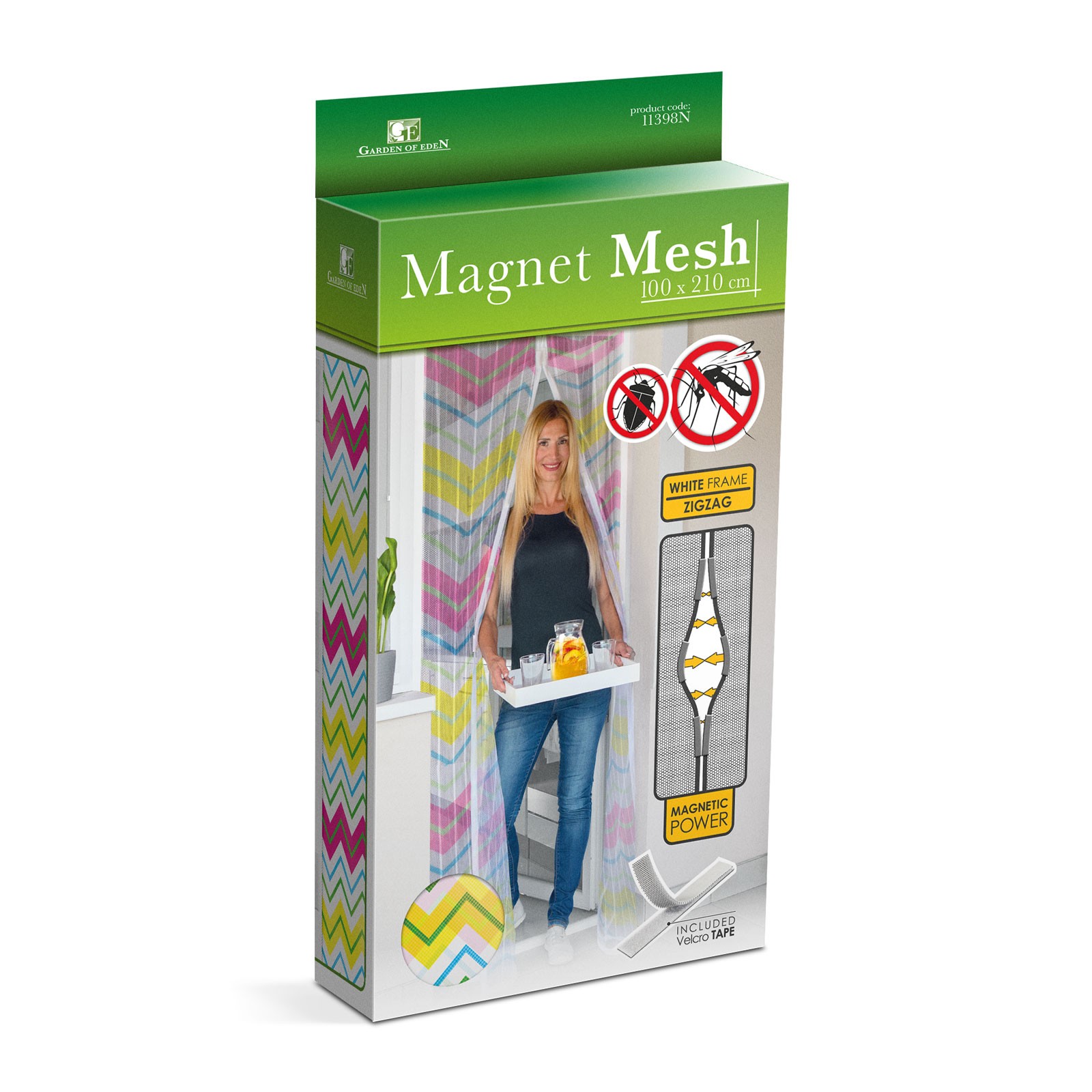 Afbeelding van Magnetisch Deurgordijn Tegen Insecten – Vliegengordijn / Hordeur - Hor met Magneten – Zigzag Patroon –