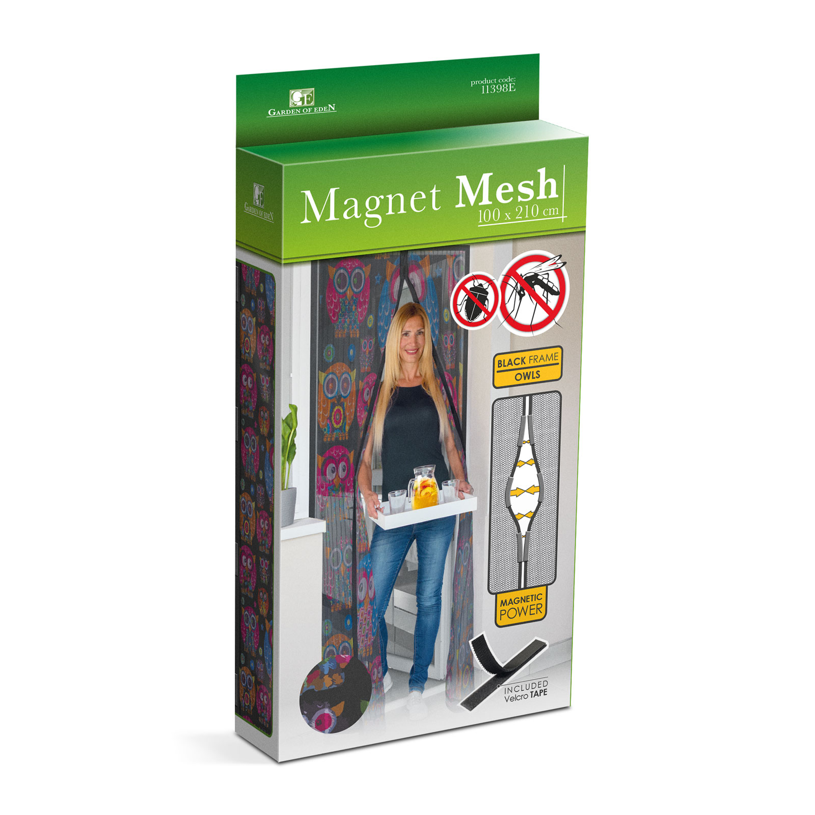 Afbeelding van Magnetisch Vliegengordijn / Hordeur Tegen Insecten – Hor met Magneten – Uil Patroon – 100 x 210 cm –