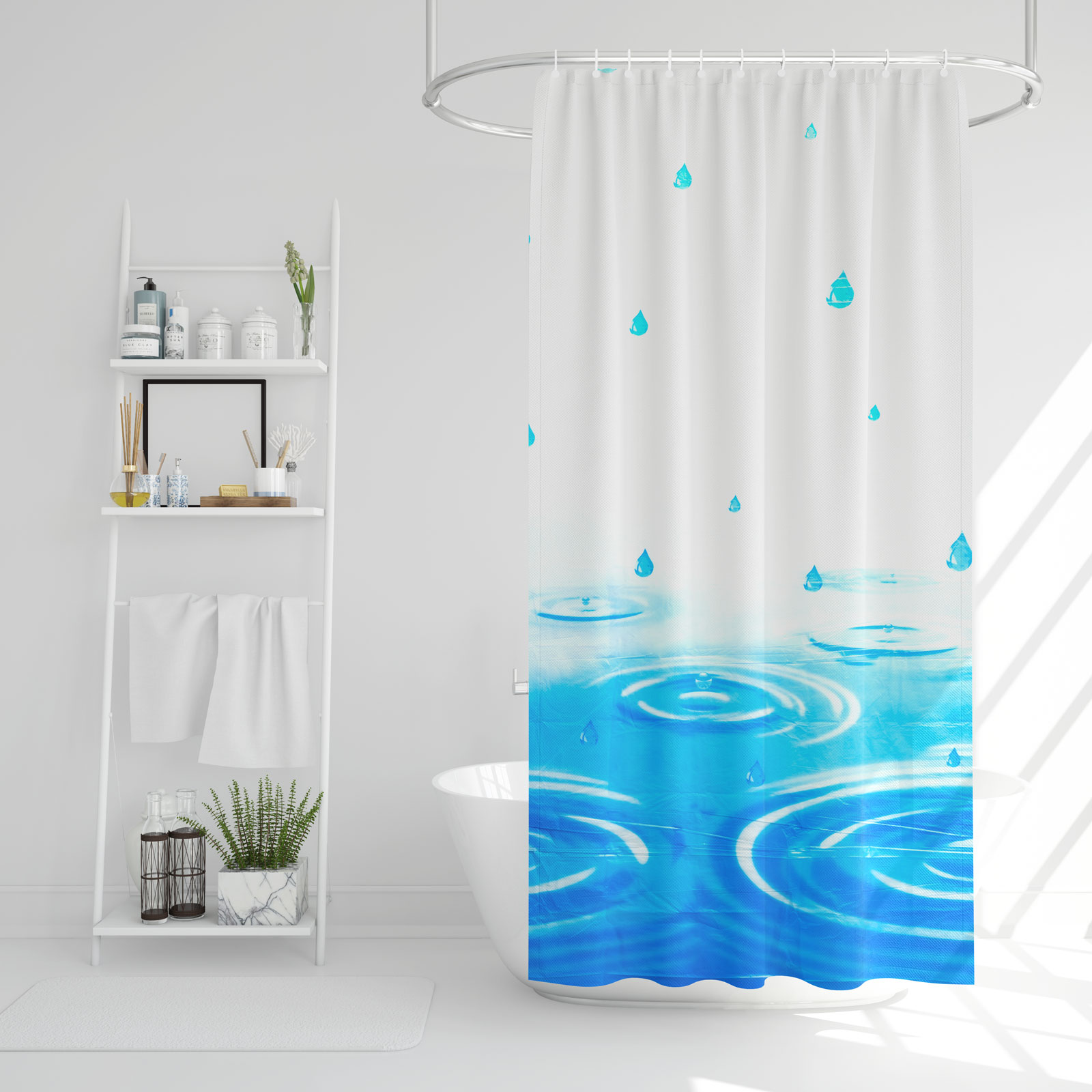 Afbeelding van Douchegordijn Met Ringen – 180 × 180 Cm – PEVA – Semi-Transparant – Druppel, Lente Of Ruit Patroon