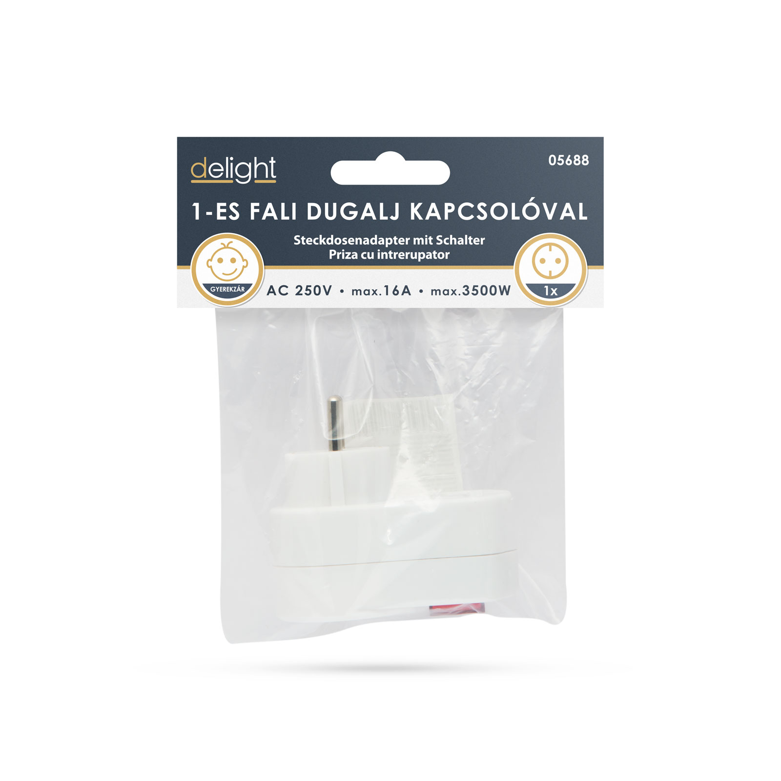 Afbeelding van Wandcontactdoos Met Schakelaar En Randaarde – Schakelbare Stopcontact Adapter Voor Wand – Kinderveilig En