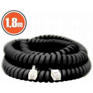 Afbeelding van 1,8 m zwarte spiraalkabel - telefoon snoer met 4P4C modulaire stekker - flexibele telecommunicatie kabel 5