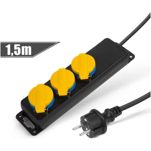 Afbeelding van Buiten Stekkerdoos 3-voudig - Verlengkabel Met Deksel en Kinderbeveiliging - 1,5 m - IP44 - 250V • 16A -