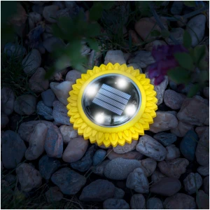 Afbeelding van Solar LED Tuinlamp – Geel – 4x Koel Wit SMD LED – Ø11,5 Cm – Met Grondspies – Op Zonne-Energie –