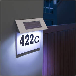 Afbeelding van Zonne-Energie Solar Huisnummerlamp van RVS – Verlicht Nummerbord Huis - Koel Wit LED Licht – Automatisch