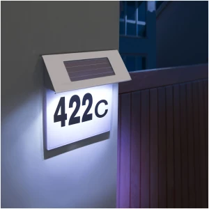 Afbeelding van Zonne-Energie Solar Huisnummerlamp van RVS – Verlicht Nummerbord Huis - Koel Wit LED Licht – Automatisch