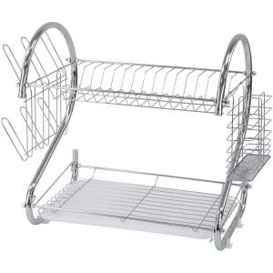Afbeelding van Metalen Afdruiprek met Lekbak – Keuken Druiprek voor Borden, Glazen en Bestek – Stabiele Verchroomde