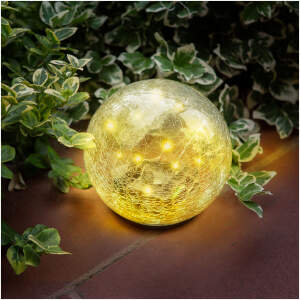 Afbeelding van Solar Glazen Bol Tuinlamp – Ø15 Cm – 20 Warm Witte LED’s – Cracked Glass Design – Met Grondspies