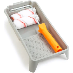 Afbeelding van Verfroller Set 100 mm – 2× Polyester Verfrollers + Beugel En Verfbak – Voor Muren, Plafonds En