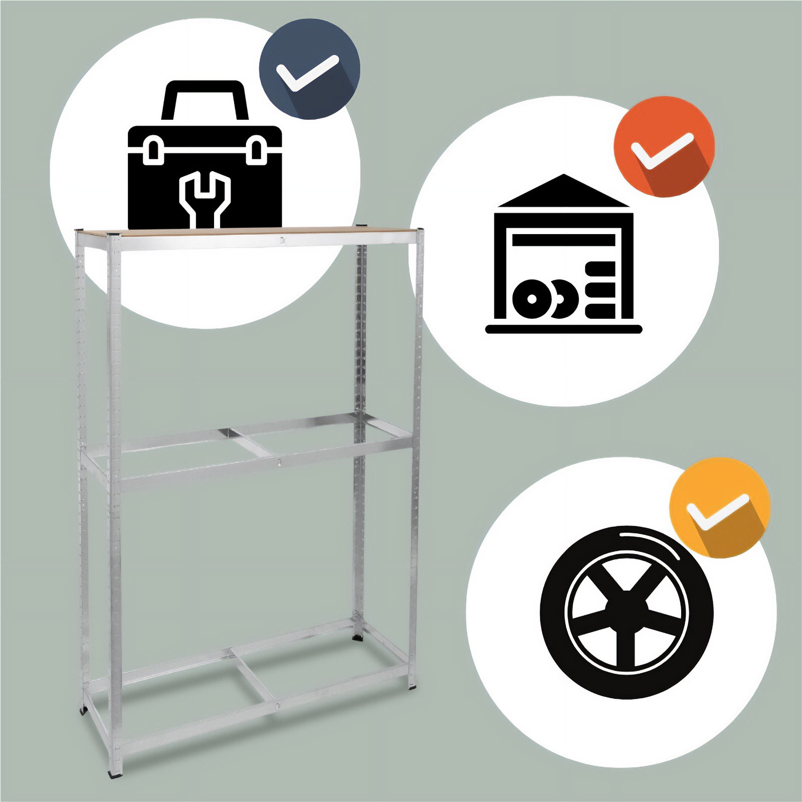 Afbeelding van Metalen Bandenrek – Opslagrek Voor Autobanden – 180 × 120 × 40 cm – Hoge Draagkracht Tot 795 kg –