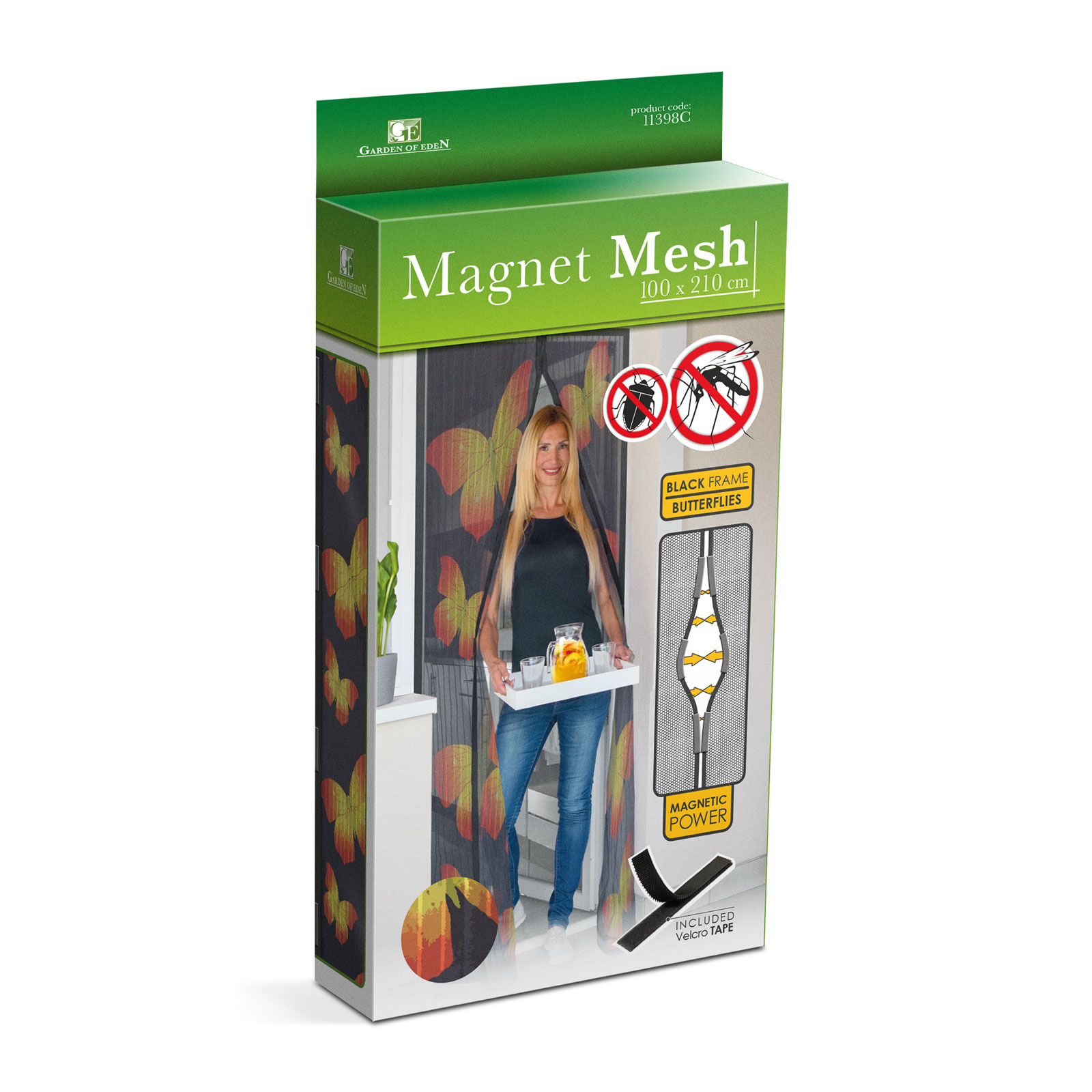 Afbeelding van Magnetisch Vliegengordijn / Hordeur Tegen Insecten – Hor met Magneten – Vlinderpatroon – 100 x 210 cm