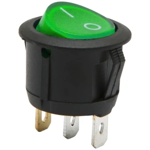 Afbeelding van 5x Verlichte Ronde Wipschakelaar SPST ON-OFF - Rocker Switch 250VAC 6A (10A) - Groene LED Indicatie Met I-O