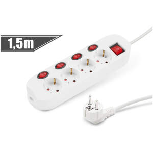 Afbeelding van Stekkerdoos 4-Voudig - 250V • 16A - 1,5 m Kabel - Individueel Schakelbare Stopcontacten - Met Aardcontact