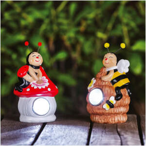 Afbeelding van 1x Solar Tuindecoratie Dierfiguur met LED op Zonne-Energie – Bij of Lieveheersbeestje – 1 Koel Witte LED