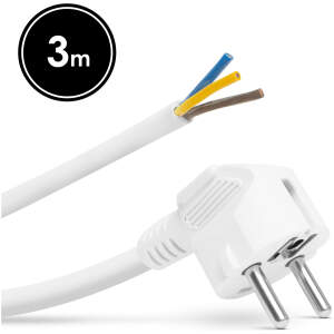 Afbeelding van Haakse Stekker Met 3 Meter Kabel Wit – Montagebare Netstekker Met Aarde – Losse Stekker 230V 16A –