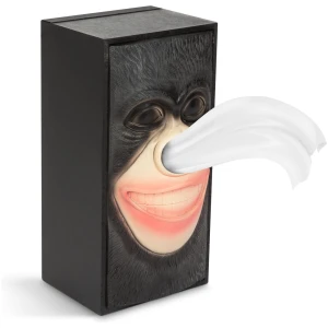 Afbeelding van Houten Tissuedispenser met Gorilla Design – Zwarte Tissue- en Reinigingsdoekhouder voor Tafel of Badkamer