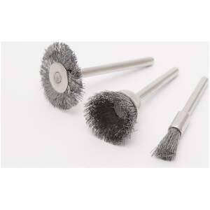 Afbeelding van Stalen Borstel Set - 3 Delige Staaldraadborstels Met Opspanstift Ø3,1mm - Max 28.000 RPM - Geschikt Voor