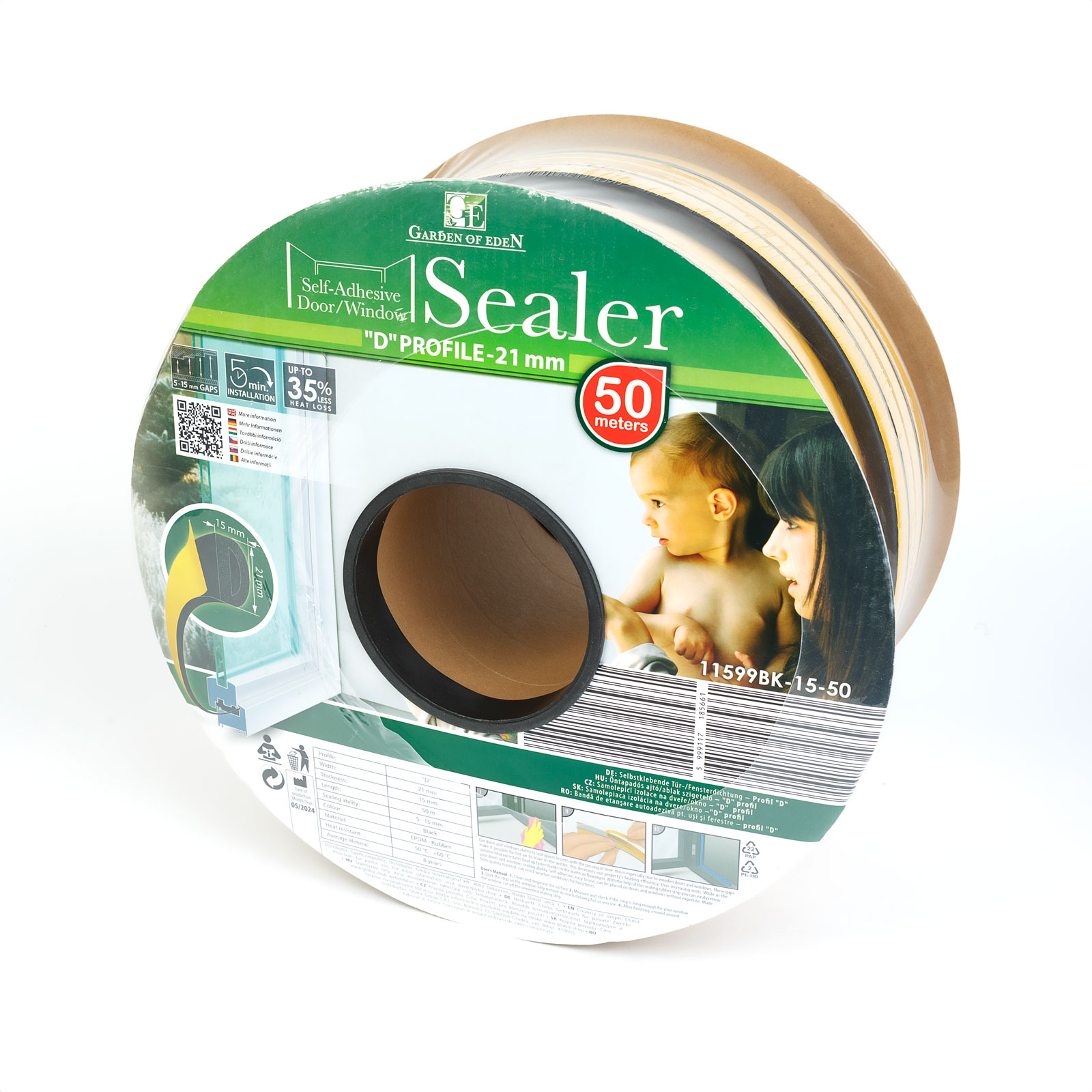 Afbeelding van Zelfklevende Deur- En Raamafdichting Tochtstrip Op Rol – D-Profiel – Zwart – 50 Meter (2 × 25 m) –