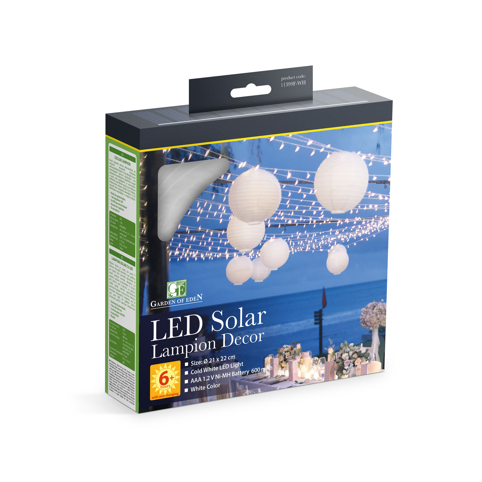Afbeelding van 1x Solar LED Lampion Lantaarn op Zonne-Energie – Koel Wit LED Licht – Ø 21 cm – Wit – Opvouwbaar –
