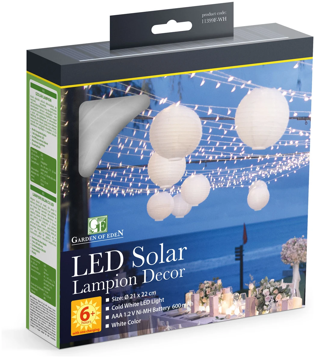 Afbeelding van 1x Solar LED Lampion Lantaarn op Zonne-Energie – Koel Wit LED Licht – Ø 21 cm – Wit – Opvouwbaar –