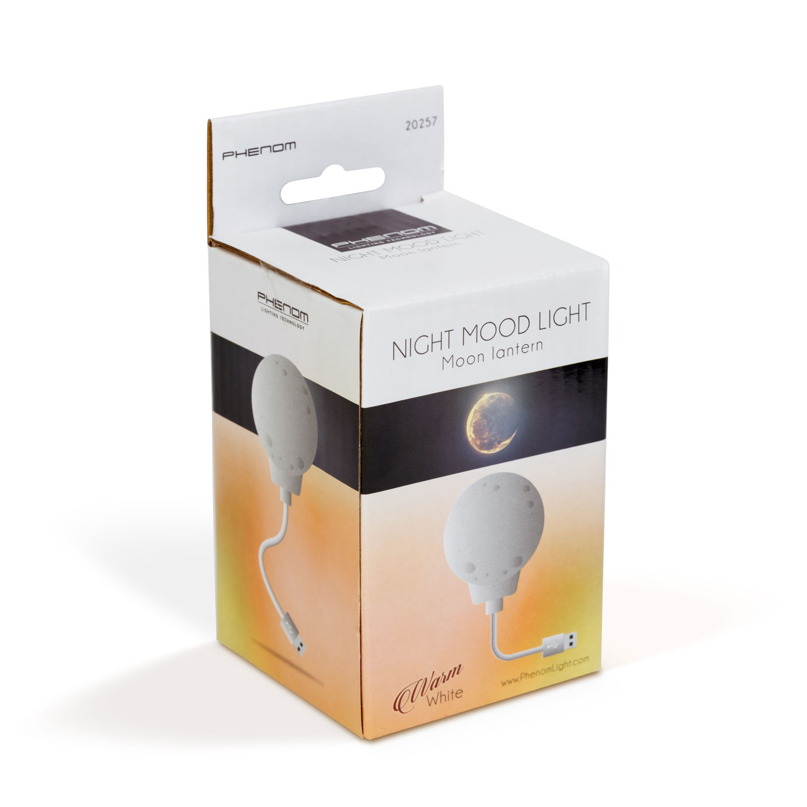 Afbeelding van Nacht Sfeerlamp - Maanlantaarn - Warm Wit LED - USB Voeding - 3D Geprinte Maanstructuur - Ø65 mm - Voor