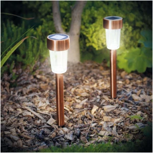 Afbeelding van 1x Solar LED Tuinlamp Met Grondspies – Koel Wit – Roségoud – Metaal – 30 Cm – Op Zonne-Energie –