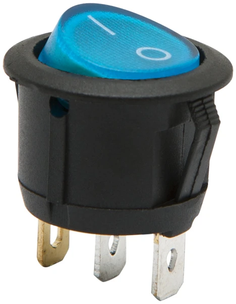 Afbeelding van 5x Verlichte Ronde Wipschakelaar SPST ON-OFF - Rocker Switch 250VAC 6A (10A) - Blauwe LED Indicatie Met I-O