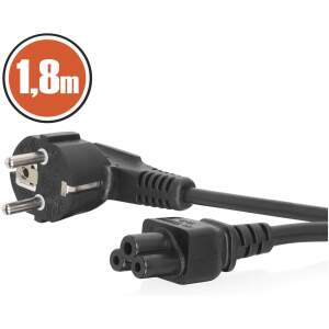 Afbeelding van 1,8 meter zwarte AC voedingskabel voor notebook - IEC C5 aansluiting met 90° CEE 7/7 stekker - laptop