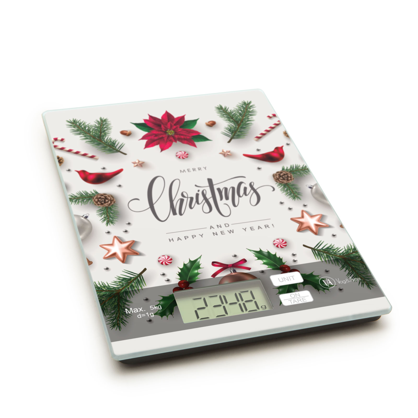 Afbeelding van Digitale Keukenweegschaal Met Kerstdesign – Glazen Weegschaal Met Touchbediening – 5 Kg – Tare Functie