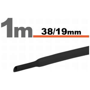 Afbeelding van 3× 1 Meter Krimpkous Zwart 38 / 19 mm – 3 Stukken Van 1 Meter – Grote Warmtekrimpbuis Voor Isolatie En