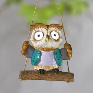 Afbeelding van Zonne-Energie Hangende Solar Tuindecoratie Uil – 2x Koel Wit LED – Decoratieve Tuinlamp voor Boom,