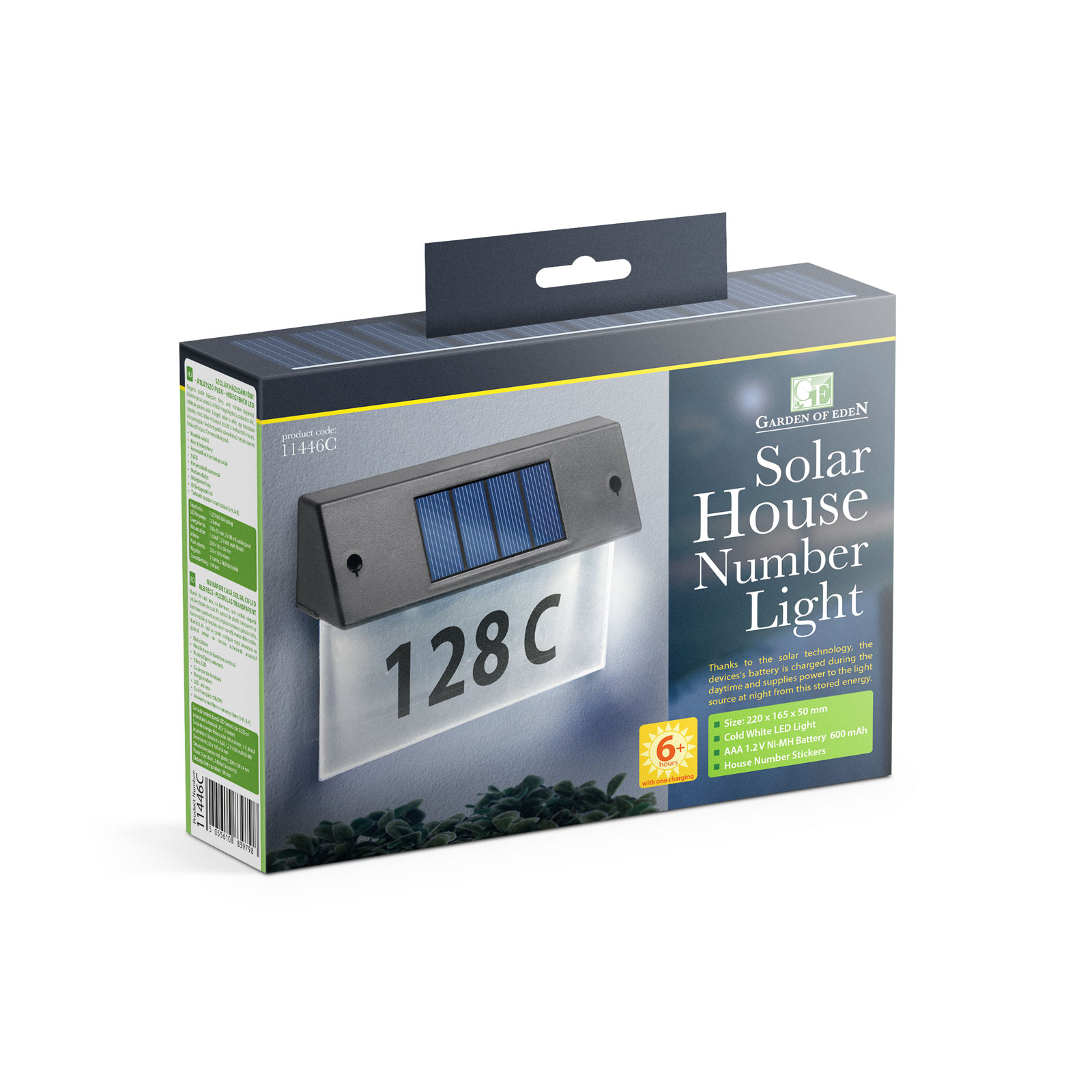 Afbeelding van Zonne-Energie Solar Verlicht Huisnummer Lamp met Transparant Plexiglas – Nummer Bord Huis met Verlichting -