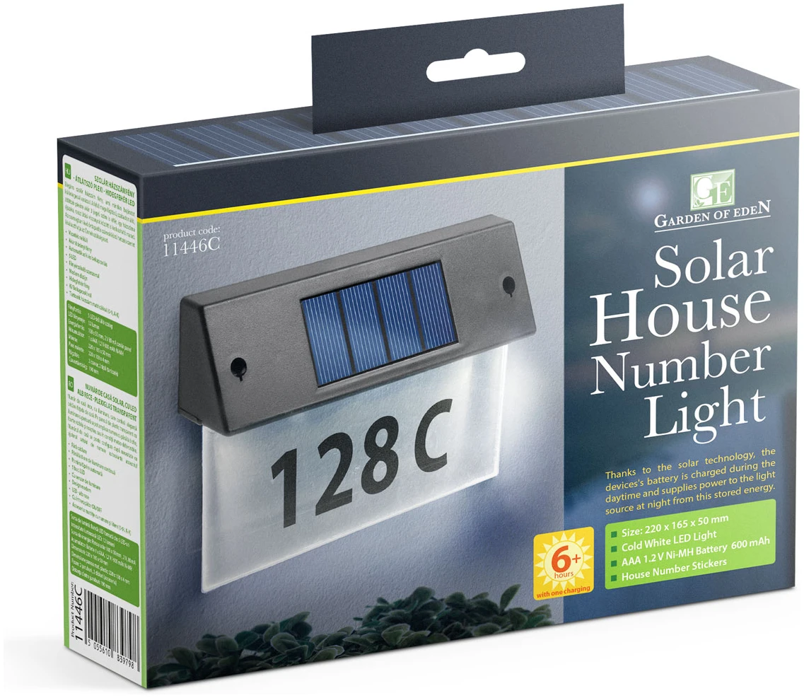 Afbeelding van Zonne-Energie Solar Verlicht Huisnummer Lamp met Transparant Plexiglas – Nummer Bord Huis met Verlichting -