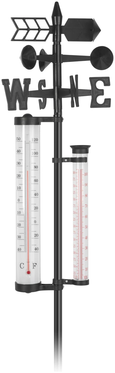 Afbeelding van Tuin Weerstation Buiten – Thermometer / Regenmeter / Windvaan – 145 cm Hoog – Analoge Weermeter – Met