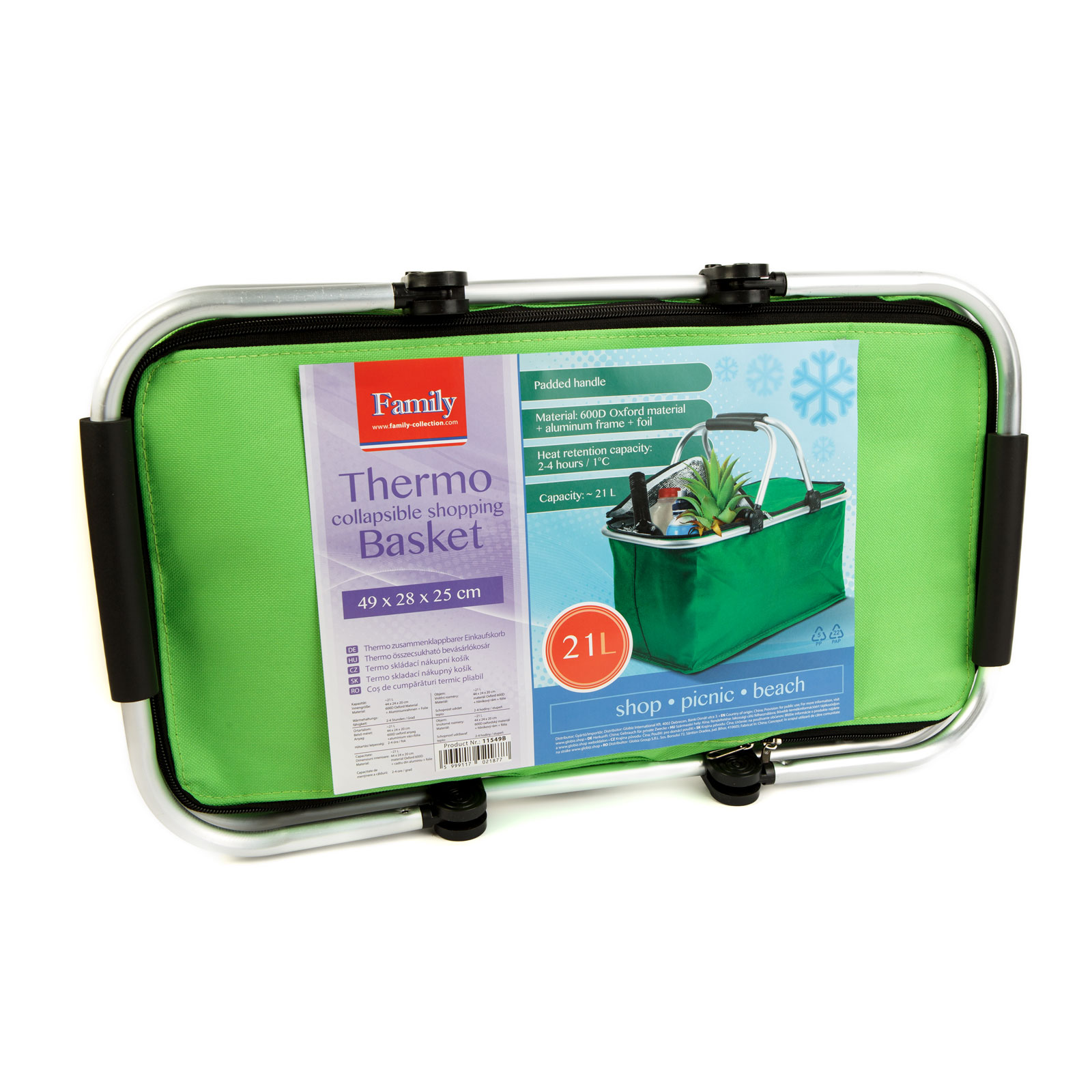 Afbeelding van Thermo Opvouwbare Picknickmand Met Koelvoering – Groen – 49 × 28 × 25 cm – 21 Liter – Geïsoleerde