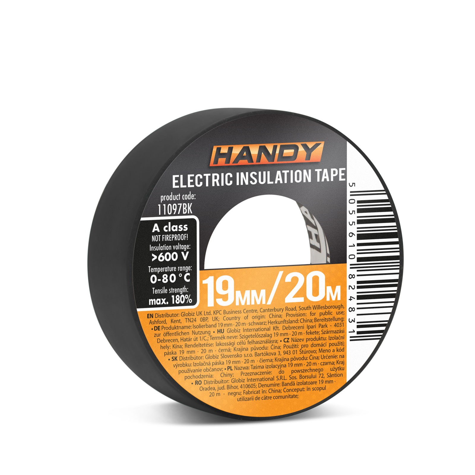 Afbeelding van 10× Isolatietape Zwart 20 m × 19 mm – Set Van 10 Rollen – PVC Elektrische Tape Voor Kabelisolatie En