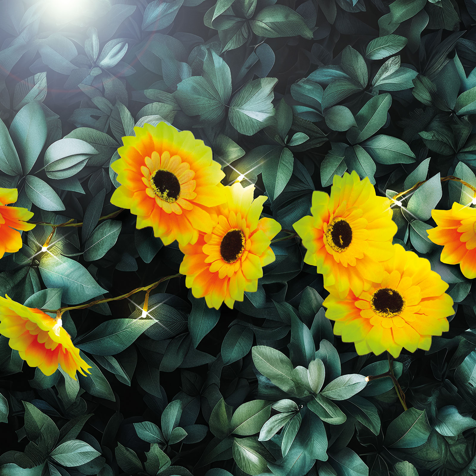 Afbeelding van Solar Bloemen Lichtsnoer – 20 Warm Witte LED’s – 2 M – Op Zonne-Energie – Automatisch Aan Bij