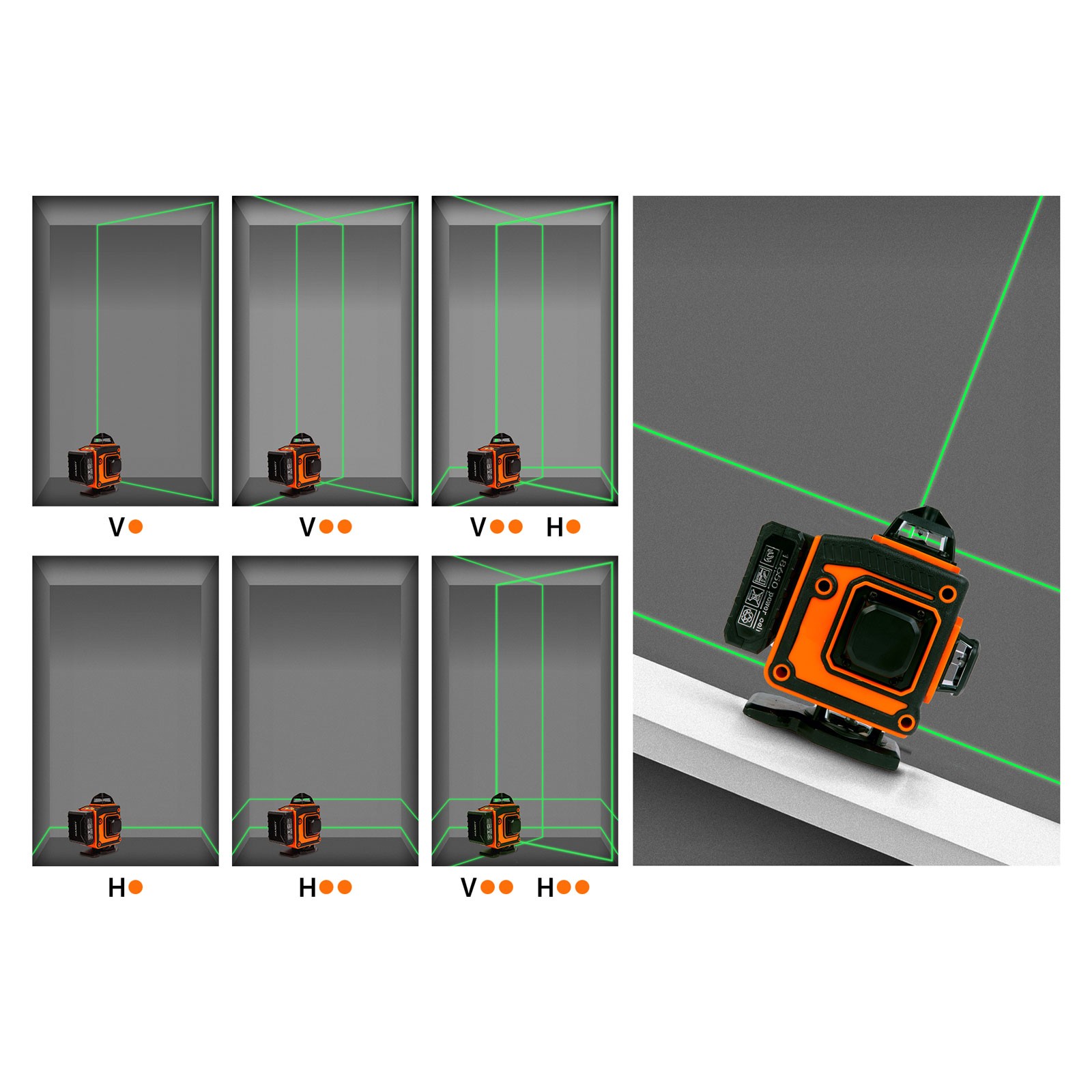 Afbeelding van Kruislijnlaser 3D Groene Laser Waterpas 360° - 16 Lijnen Laser Level Max 15m - Automatisch Zelfnivellerend