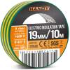 Afbeelding van 10× Isolatietape Groen/Geel 10 m × 19 mm – Set Van 10 Rollen – PVC Elektrische Tape Voor Kabelisolatie