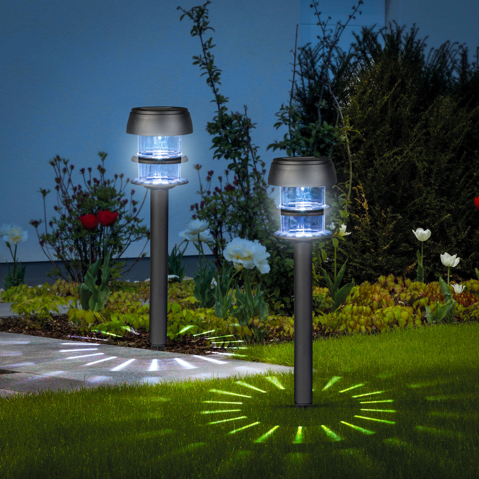 Afbeelding van 1x Solar Tuinlamp LED op Zonne-Energie – Solar Lantaarn Buiten – Wit LED Licht – Ø 7,5 x 40 cm – Met