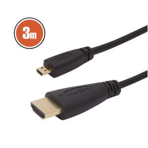 Afbeelding van Micro HDMI Kabel 3 Meter - HDMI naar Micro HDMI | 24K Vergulde Connectoren | Full HD 1080p | 3D, CEC &