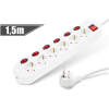Afbeelding van Stekkerdoos 6-Voudig - 250V • 16A - 1,5 m Kabel - Individueel Schakelbare Stopcontacten - Met Aardcontact